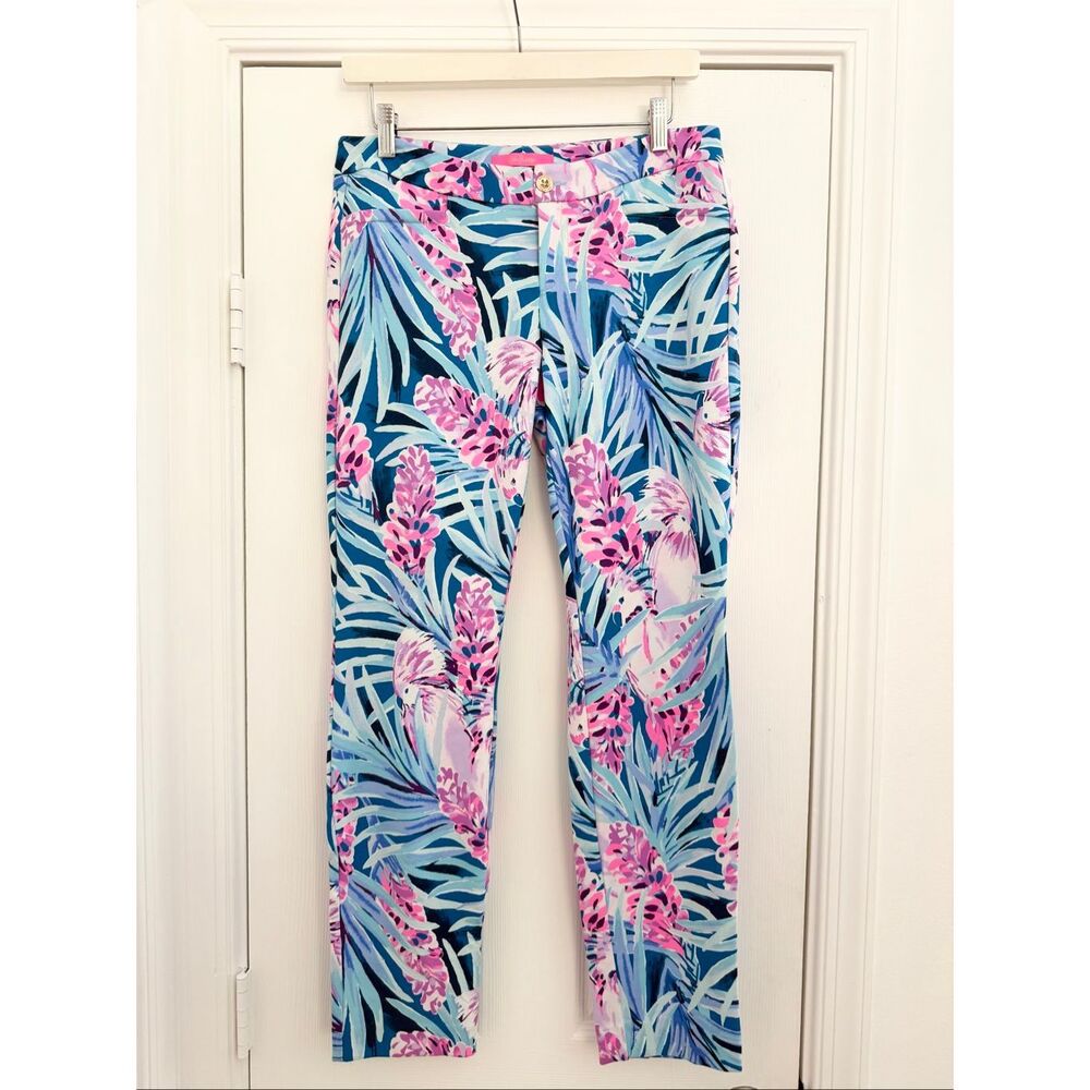 Lilly Pulitzer Mr Peacock Blue Floral Tweethearts Kelly‎ Knit Skinny Ankle Pants